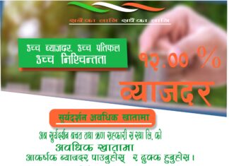 सुर्यदर्शन बचत तथा ॠण सहकारी संस्थाको अवधिक खाता मा पाउनुहोस आकर्षक ब्याजदर